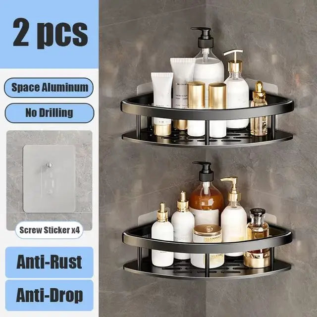 No-Drill Aluminium Bathroom Shelf – Wall Mounted Storage Rack
