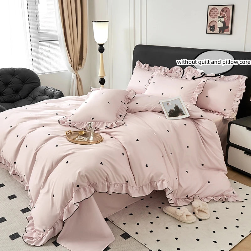 3-Piece Lace Duvet Cover Set – Black Dot Print Bedding