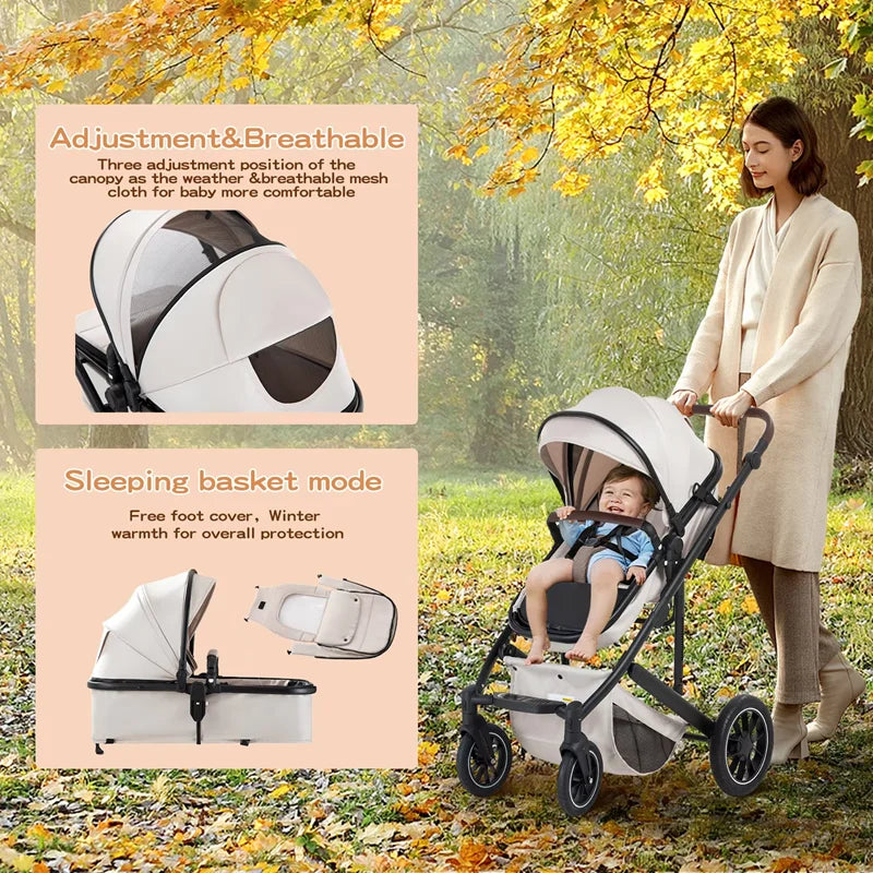 3-in-1 Portable Baby Stroller – Luxurious Foldable Pram