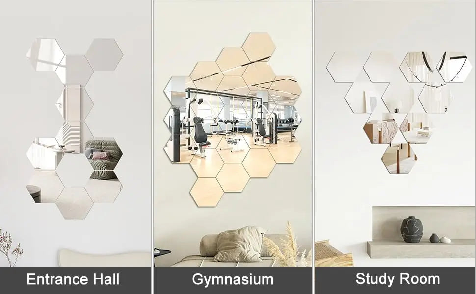 3D Hexagon Mirror Wall Stickers – Rose Gold & Silver