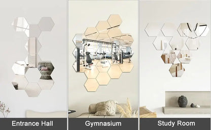 3D Hexagon Mirror Wall Stickers – Rose Gold & Silver