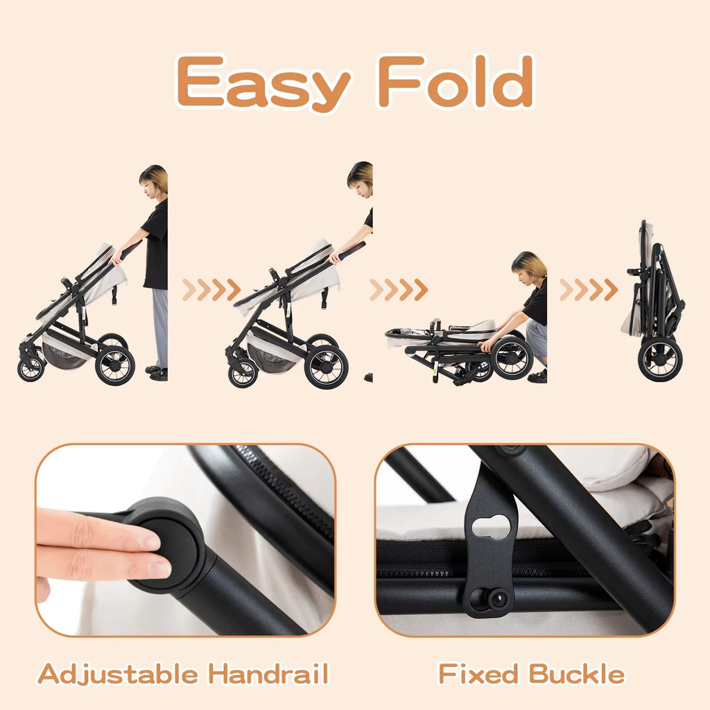 3-in-1 Portable Baby Stroller – Luxurious Foldable Pram