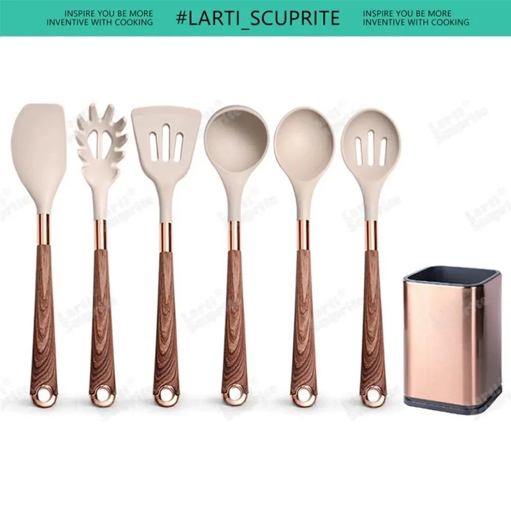 Gold Plated Handle Silicone Cooking Utensils Set