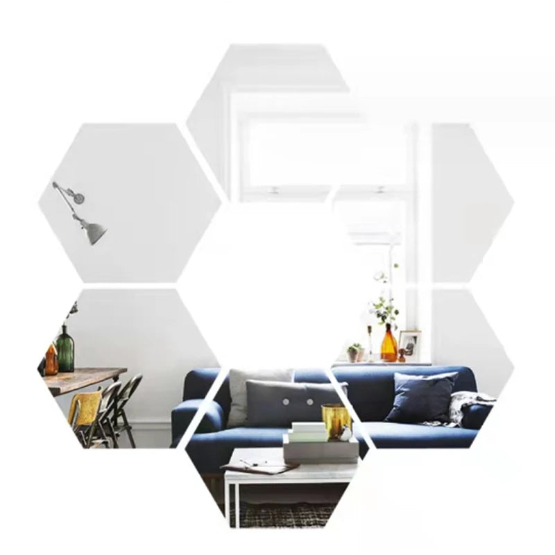 6/12pcs 3D Hexagon Mirror Wall Stickers – Rose Gold DIY Home Decor for Living Room, Bedroom, Bathroom &amp; TV Background Walls