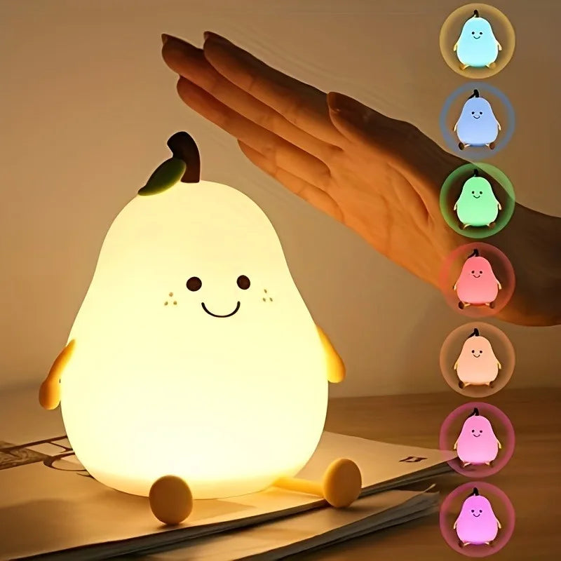 Cute Pear 7-Color Touch Night Light – USB Rechargeable