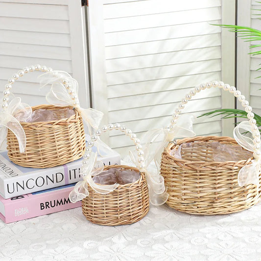 Rattan Basket with Pearl Handle