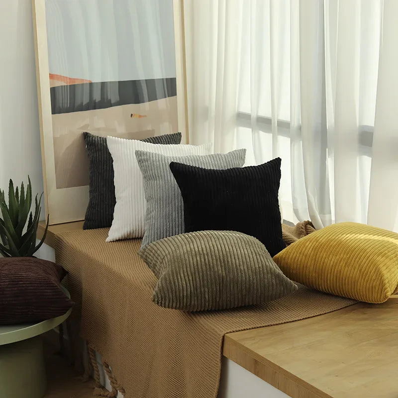Soft Corduroy Cushion Cover – Fluffy Striped 40-50cm