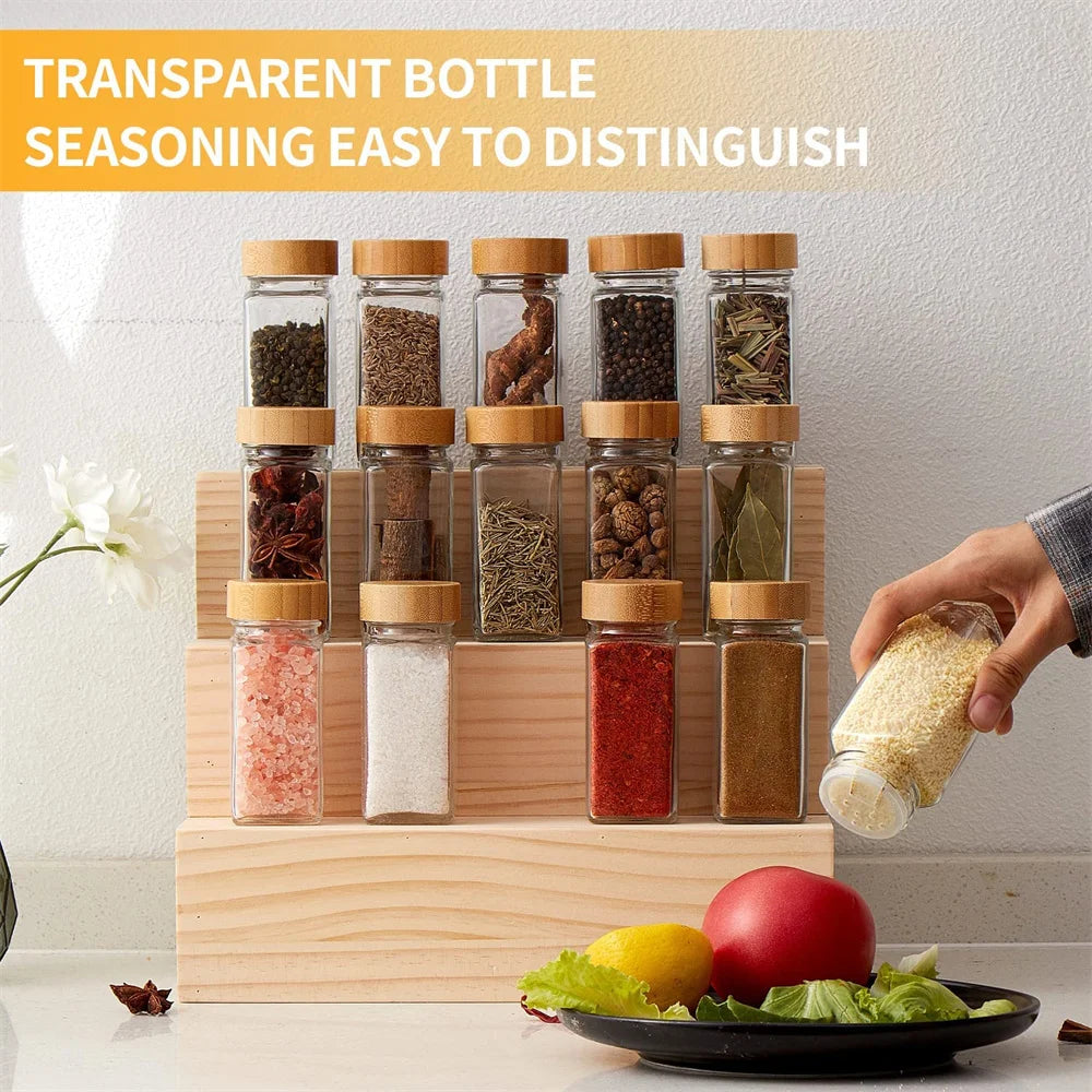 Glass Spice Jars with Bamboo Lid — Premium Seasoning Container & Organizer Set