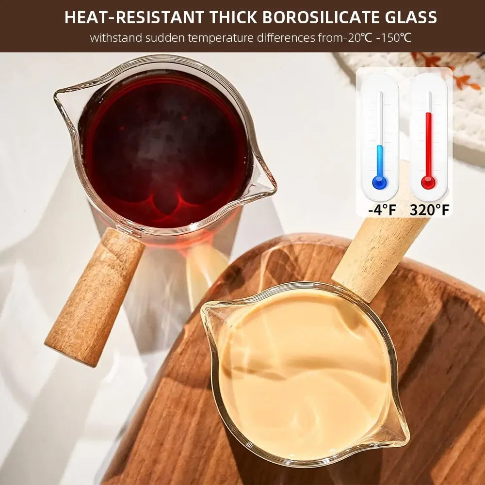 Glass Espresso Measuring Cup with Wooden Handle