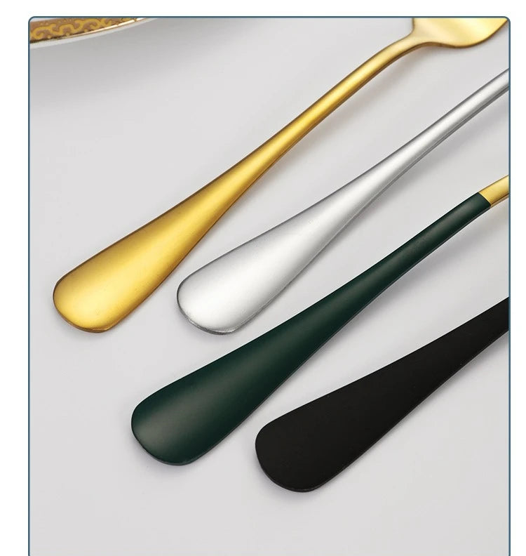 24-Piece Black & Gold Silverware Set – Elegant Stainless Steel Flatware