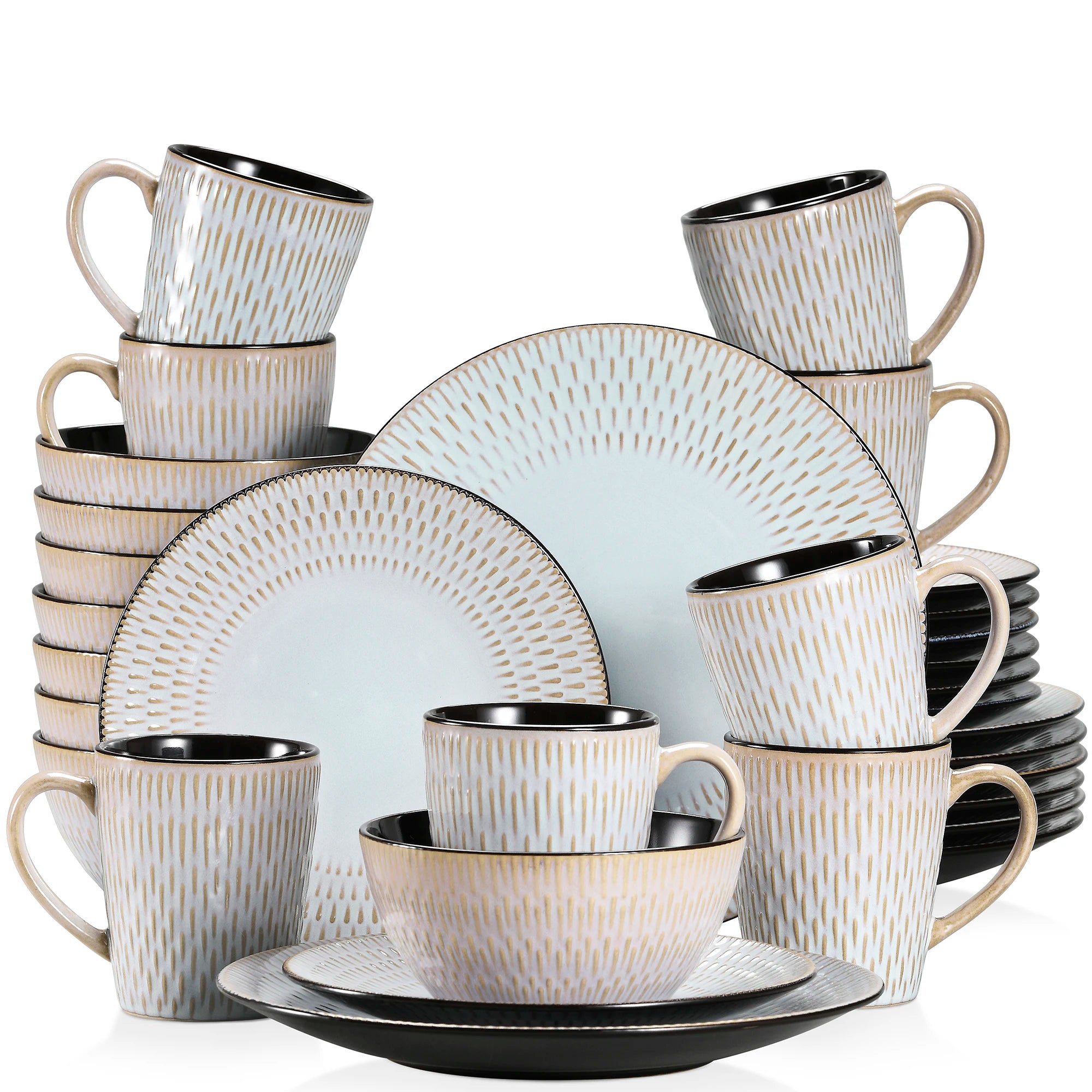 Vancasso 16/32-Piece Beige Embossed Stoneware Tableware Set