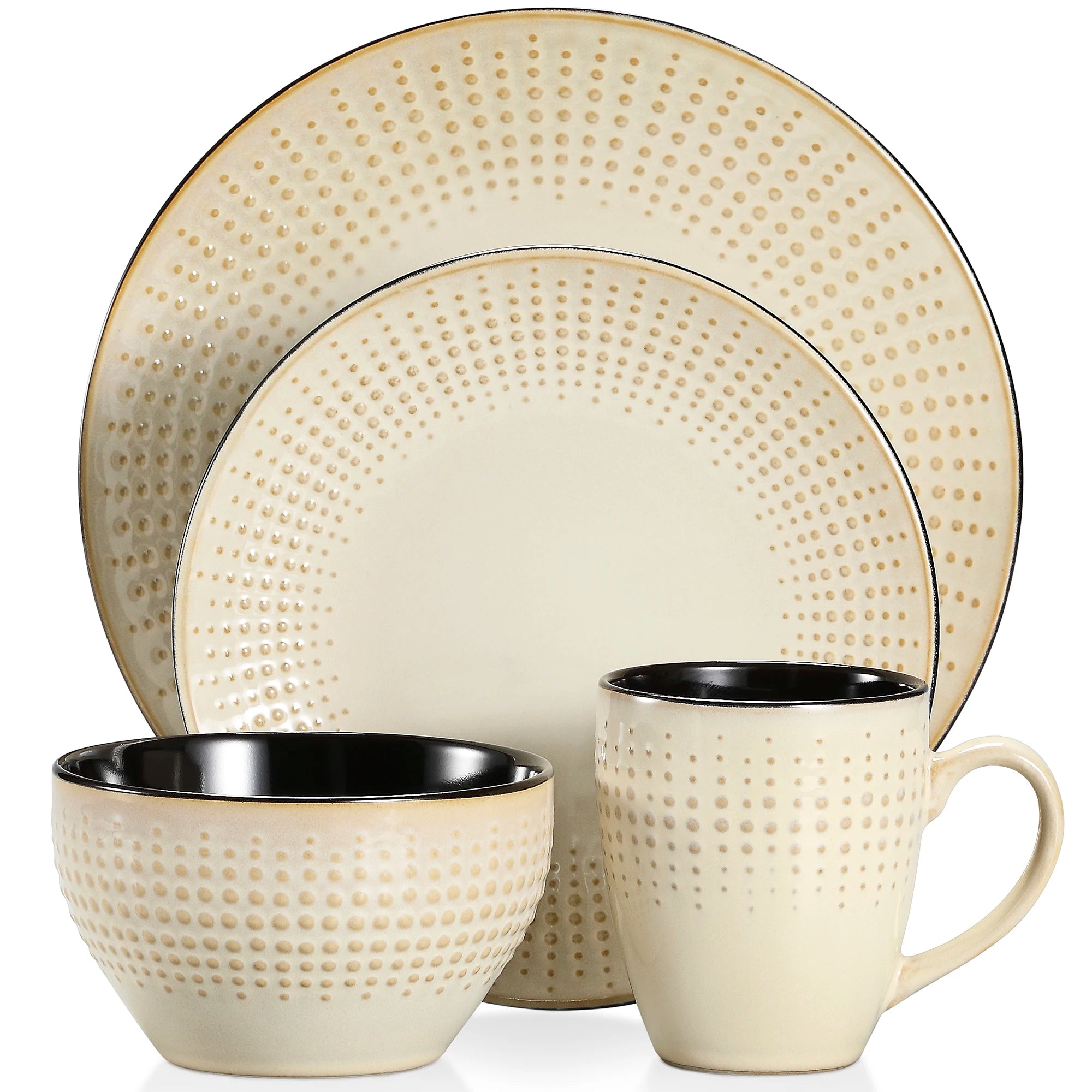 Vancasso 16/32-Piece Beige Embossed Stoneware Tableware Set