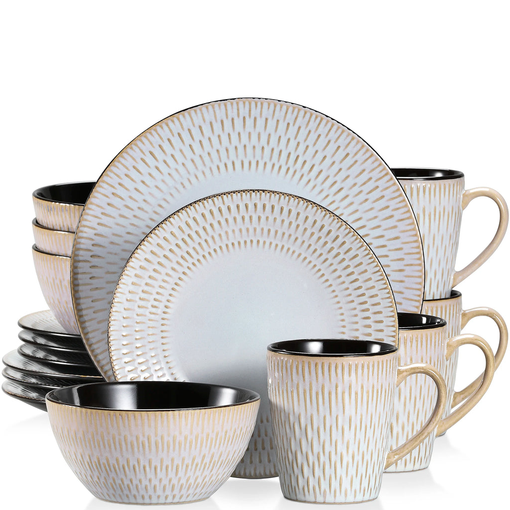 Vancasso 16/32-Piece Beige Embossed Stoneware Tableware Set