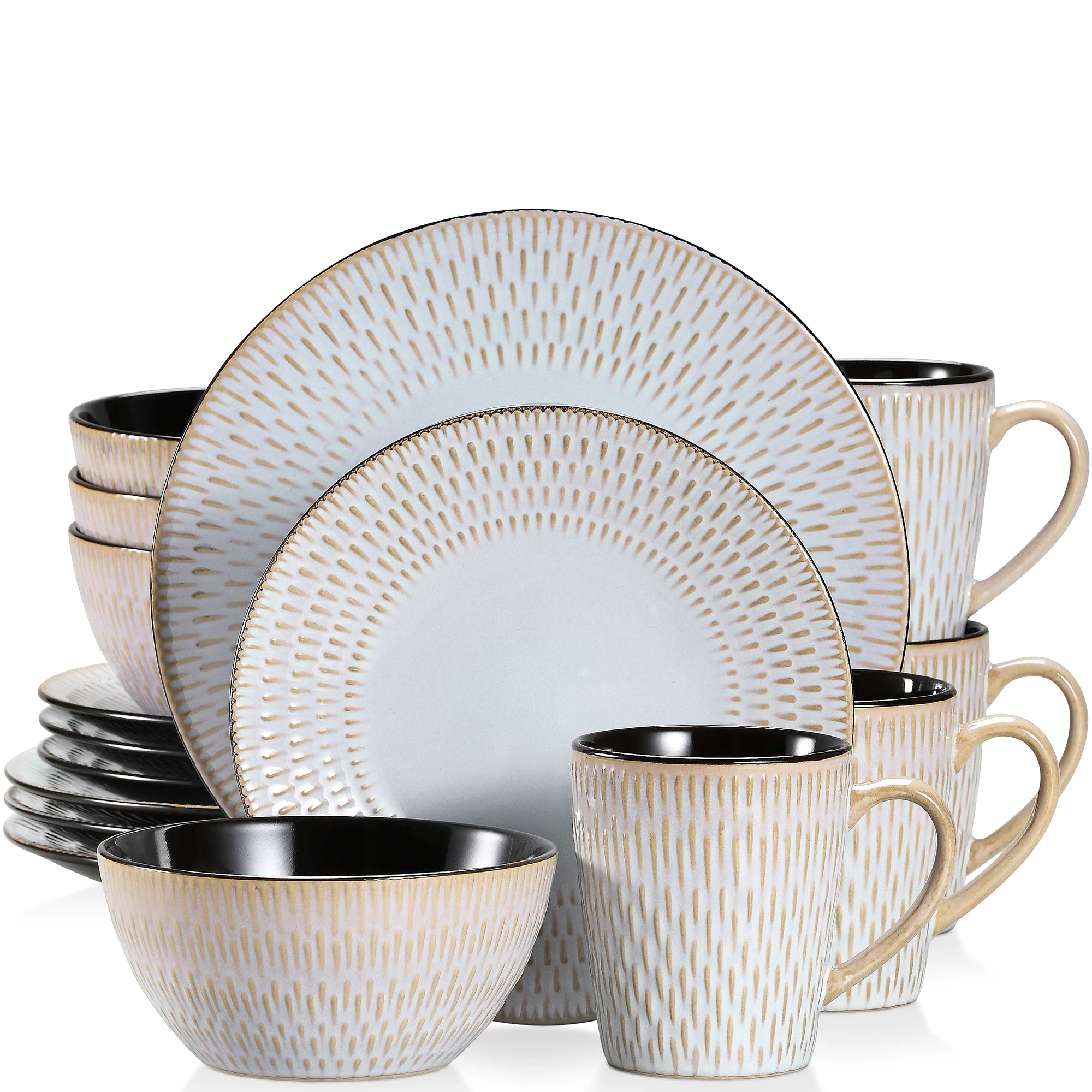 Vancasso 16/32-Piece Beige Embossed Stoneware Tableware Set